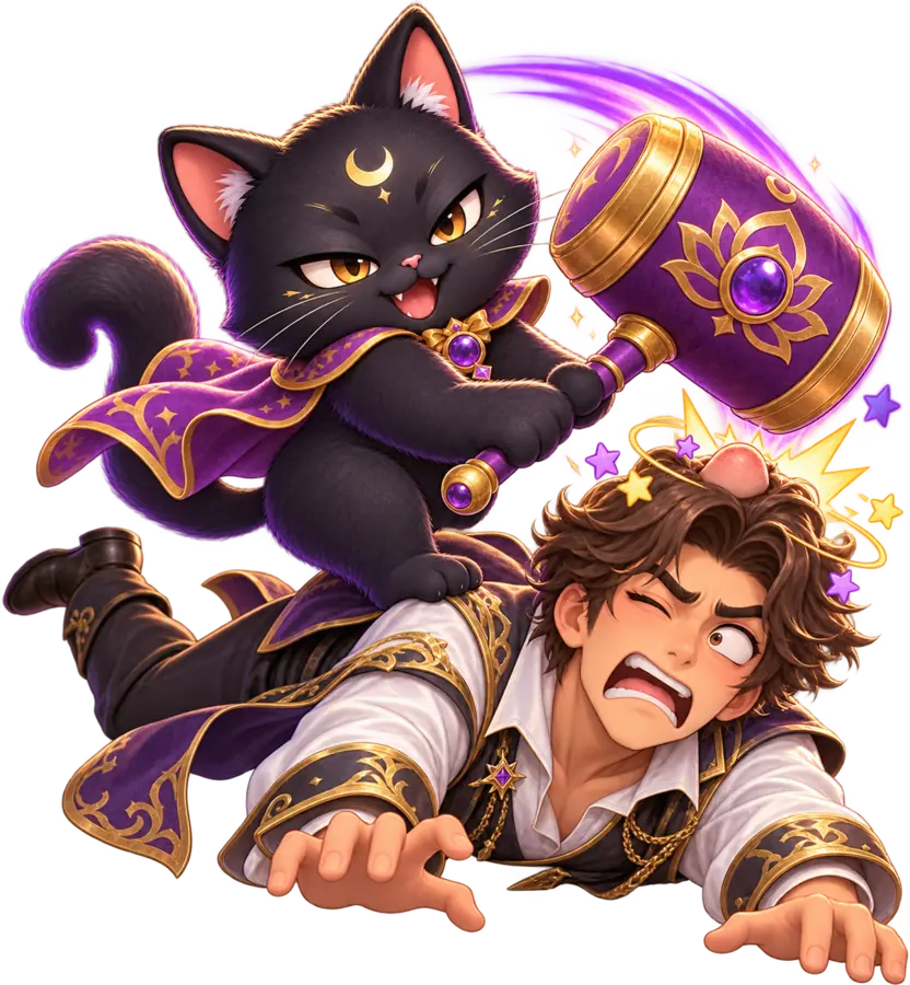 Karma bonking a smug handsome jerk with a mallet